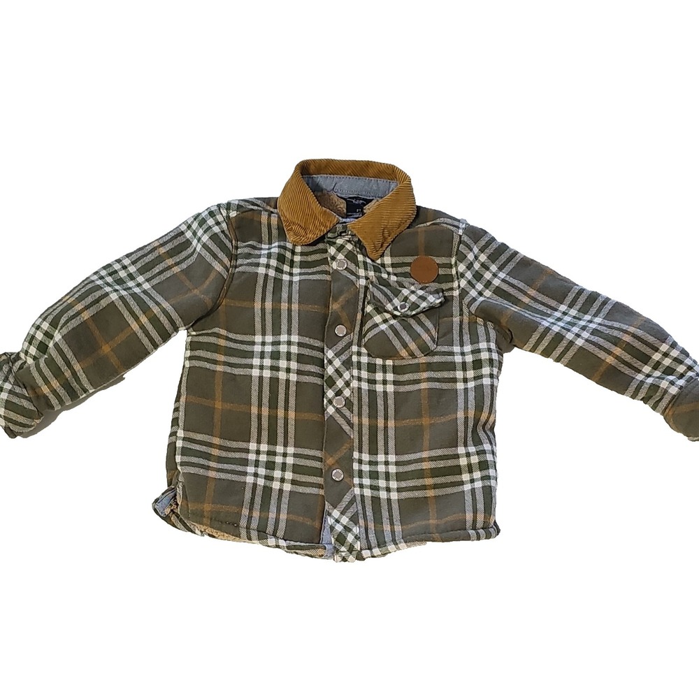 Eddie Bauer Toddler 2T Plaid Shirt Jacket Brown Lined Flannel Long Sleeve